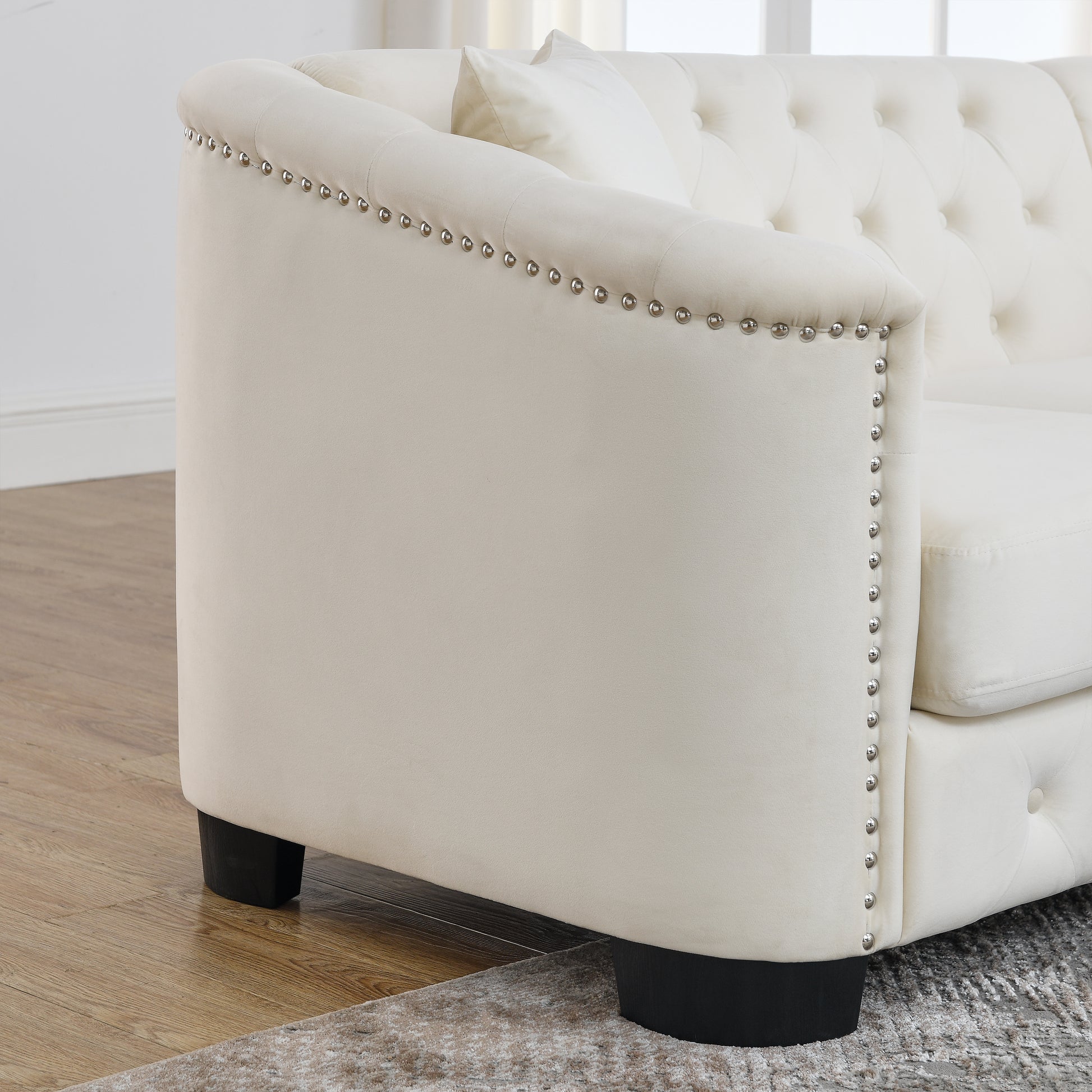 59 Inch Modern Chesterfield Velvet Sofa, 2 Seater Sofa, Upholstered Tufted Backrests With Arms And 2 Cushions For Living Room, Bedroom, Apartment, Office Beige Beige Primary Living Space Foam Velvet 2 Seat