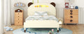 Twin Size Wood Platform Bed With Bear Shaped Headboard,Bed With Motion Activated Night Lights,Cream Walnut Cream Wood