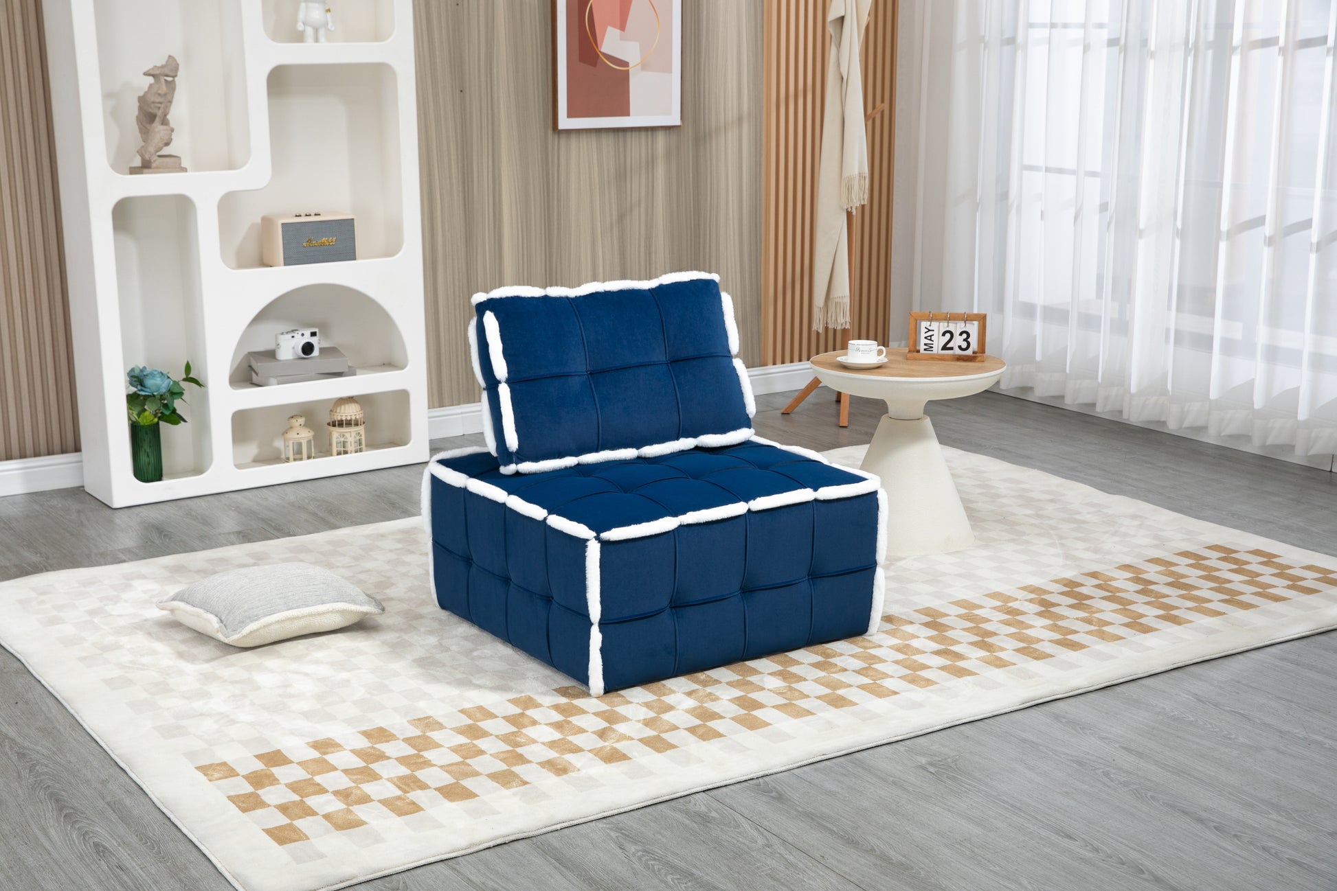 Coolmore Upholstered Deep Seat Armless Accent Single Lazy Sofa Lounge Arm Chair,Comfy Oversized Leisure Barrel Chairs For Living Room Office Meetingroom Aparment Bedroom Furniture Set Blue Velvet
