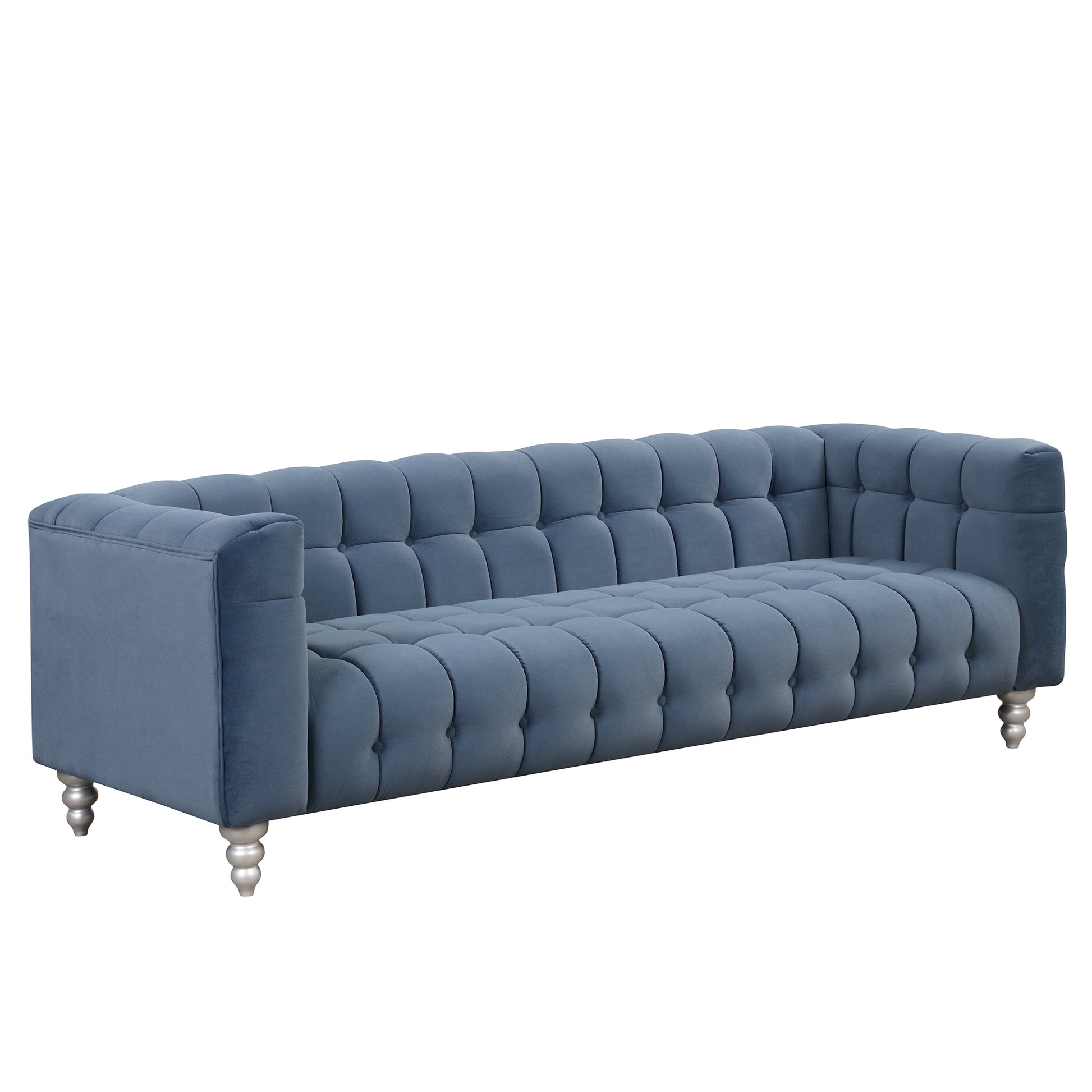 89" Modern Sofa Dutch Fluff Upholstered Sofa With Solid Wood Legs, Buttoned Tufted Backrest,Blue Blue Foam Polyester 3 Seat