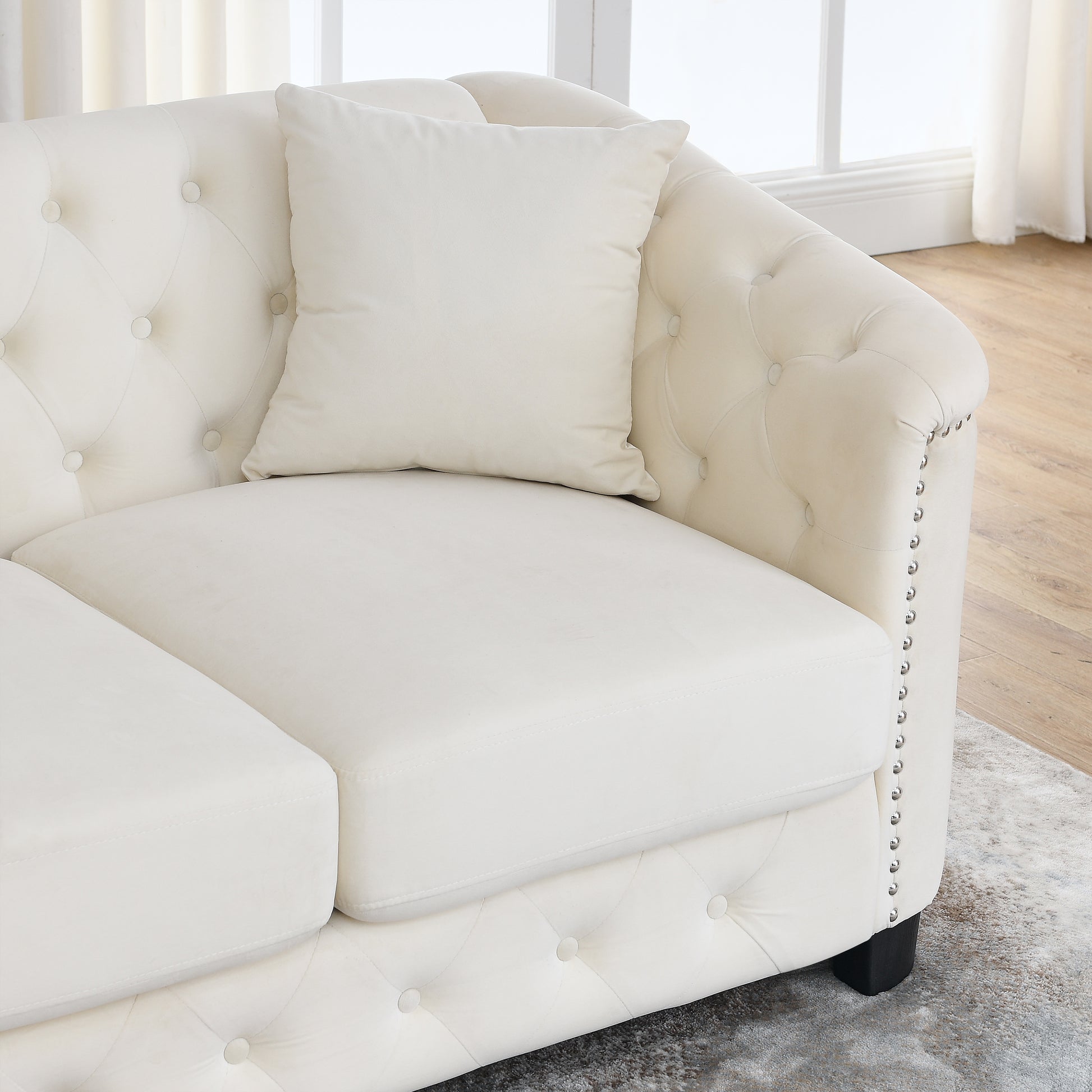 59 Inch Modern Chesterfield Velvet Sofa, 2 Seater Sofa, Upholstered Tufted Backrests With Arms And 2 Cushions For Living Room, Bedroom, Apartment, Office Beige Beige Primary Living Space Foam Velvet 2 Seat