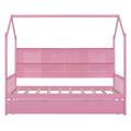 Wooden Twin Size House Bed With Trundle,Kids Bed With Shelf,Pink Pink Wood