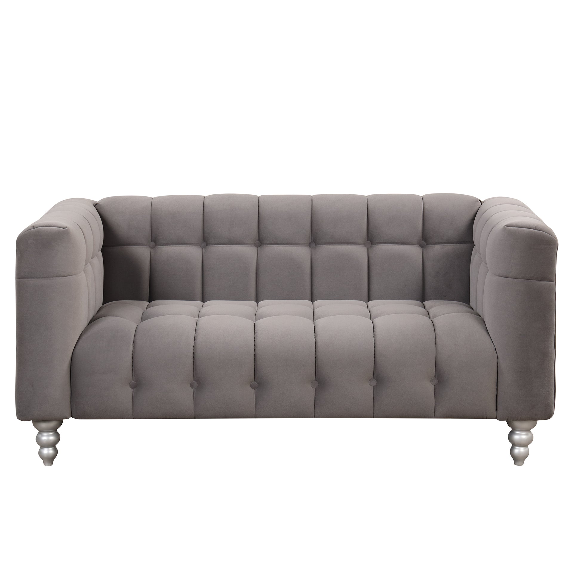 63" Modern Sofa Dutch Fluff Upholstered Sofa With Solid Wood Legs, Buttoned Tufted Backrest,Gray Gray Foam Polyester 2 Seat