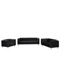 Modern 3 Piece Sofa Set With Solid Wood Legs, Buttoned Tufted Backrest, Dutch Fleece Upholstered Sofa Set Including Three Seater Sofa, Double Seat And Living Room Furniture Set Single Chair, Black Black Foam Polyester