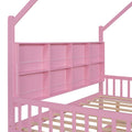 Wooden Full Size House Bed With Trundle,Kids Bed With Shelf,Pink Pink Wood