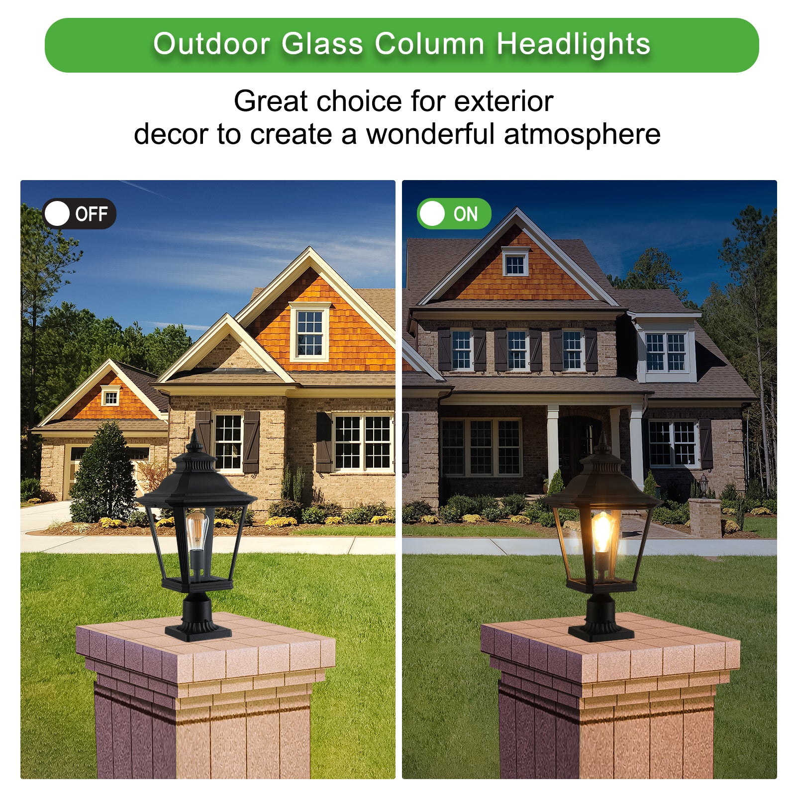 Outdoor Glass Column Headlights Supports Multiple Types Of Light Bulbs 2Pack Black Traditional Aluminum