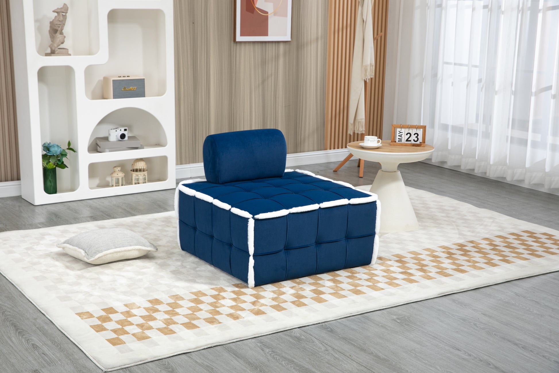 Coolmore Upholstered Deep Seat Armless Accent Single Lazy Sofa Lounge Arm Chair,Comfy Oversized Leisure Barrel Chairs For Living Room Office Meetingroom Aparment Bedroom Furniture Set Blue Velvet