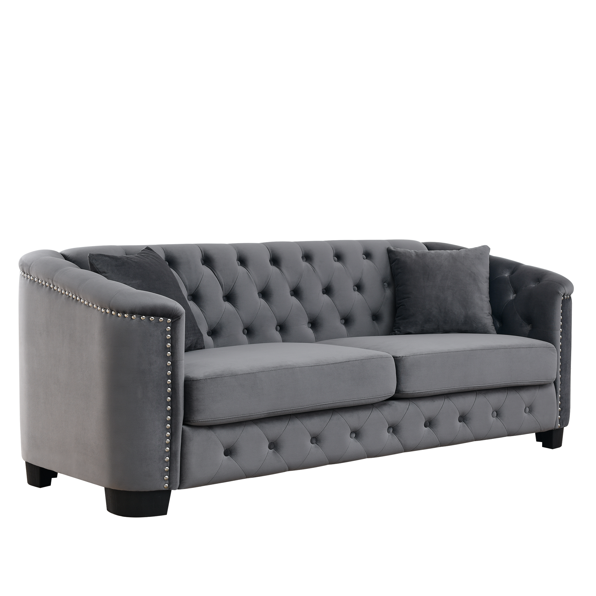 3 Seater 3 Seater Combination Sofa.Velvet Grey Grey Foam Velvet 6 Seat