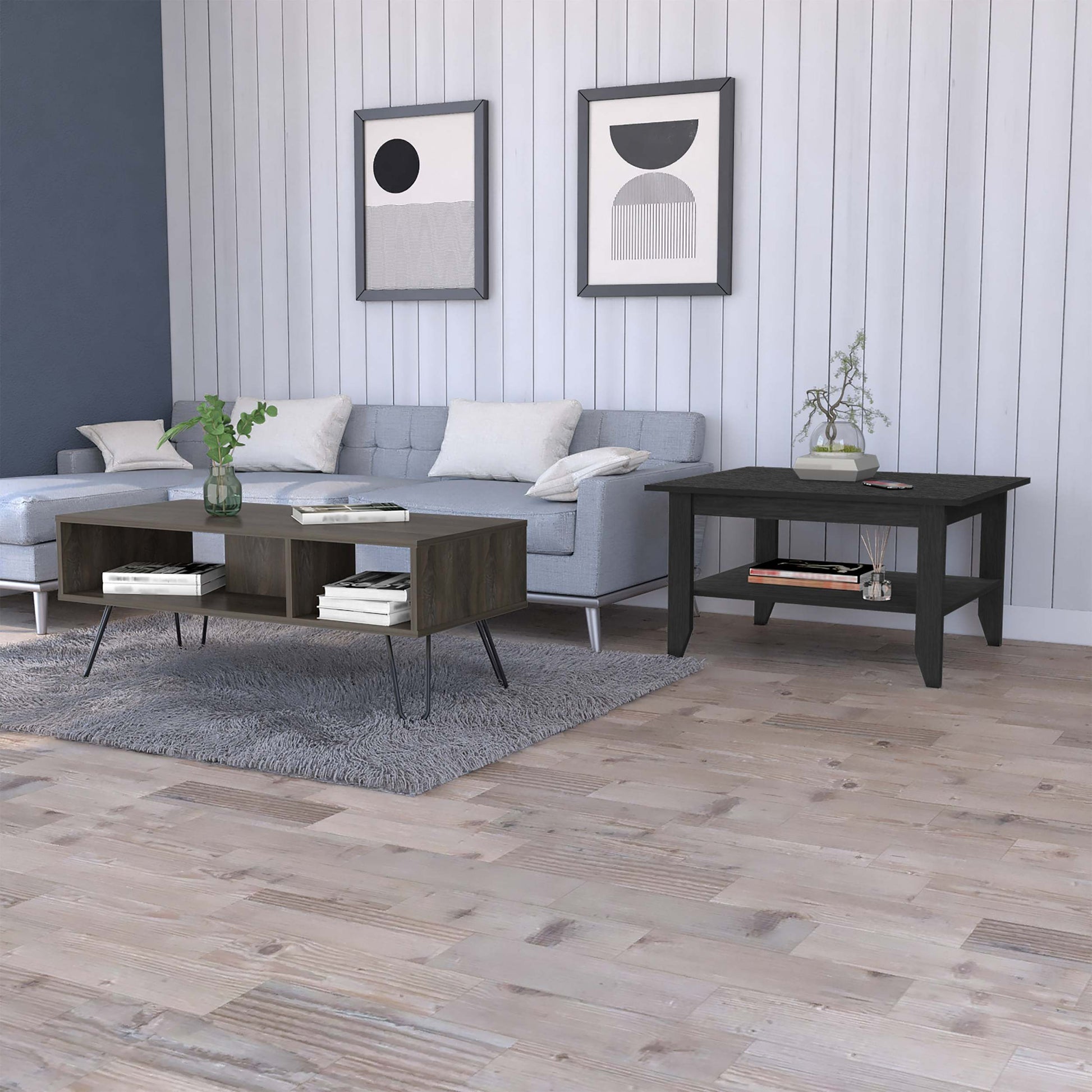 Bouse 2 Piece Coffee Table Set In Black And Charcoal Black Primary Living Space Shelves Rectangular Engineered Wood