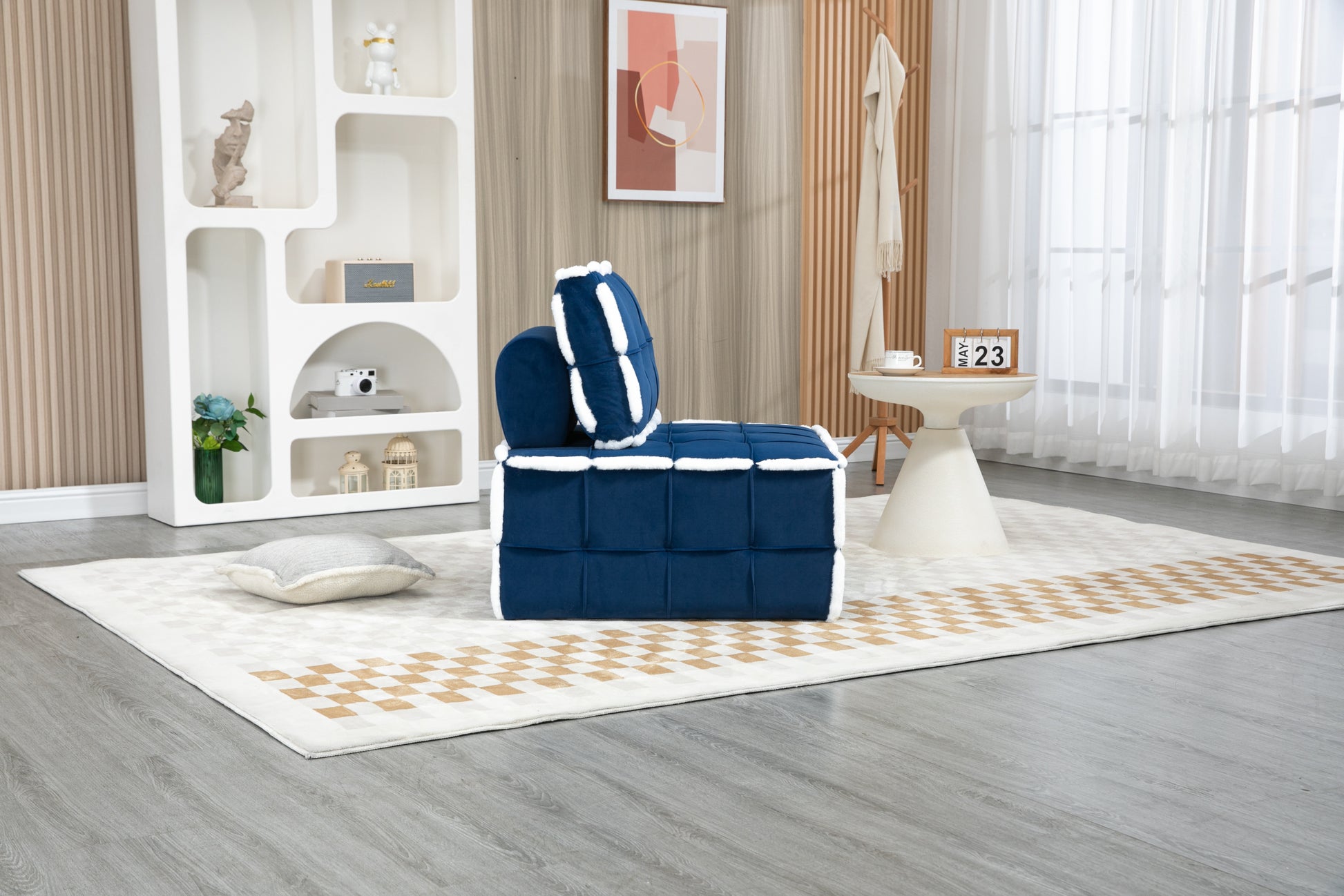 Coolmore Upholstered Deep Seat Armless Accent Single Lazy Sofa Lounge Arm Chair,Comfy Oversized Leisure Barrel Chairs For Living Room Office Meetingroom Aparment Bedroom Furniture Set Blue Velvet