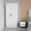 Mercer 2 Piece Bedroom Set, Armoire Nightstand, White And Smokey Oak King White White 2 Piece Set Bedroom Nightstand Included Engineered Wood