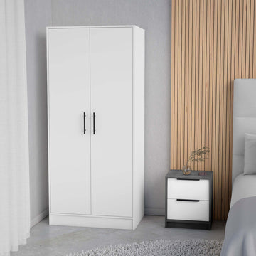 Mercer 2 Piece Bedroom Set, Armoire Nightstand, White And Smokey Oak King White White 2 Piece Set Bedroom Nightstand Included Engineered Wood