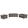 Modern Three Piece Sofa Set With Solid Wood Legs, Buttoned Tufted Backrest, Frosted Velvet Upholstered Sofa Set Including Three Seater Sofa, Double Seater And Living Room Furniture Set Single Chair Gray Foam Polyester