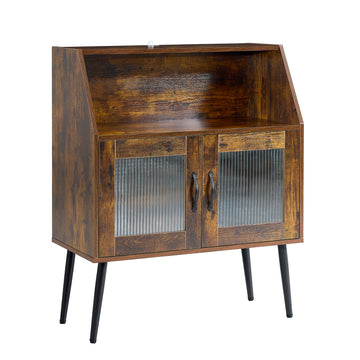 Sideboard, Bufft Cabinet, Side Dining Table, Glass Door, 1Pc Per Ctn, Brown, Industry Brown Mdf Glass