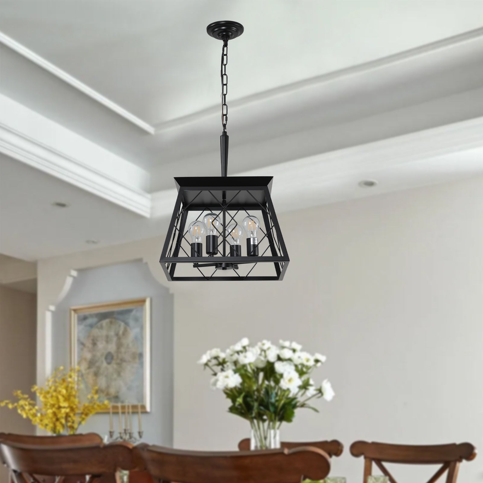 Same As W1340111203 L1009 4 Light Farmhouse Chandeliers For Dining Room Black No Bulbs Black Ceiling Lights Farmhouse Iron