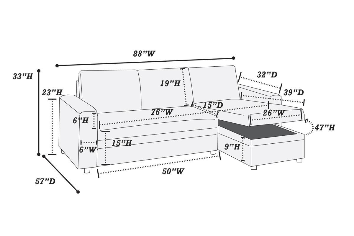 Living Room Furniture Convertible Sectional Blue Grey Color Polyfiber Reversible Chaise Storage Sofa Pull Out Bed Couch Blue Gray Primary Living Space Cushion Back Contemporary,Modern L Shaped Square Arms Plywood 4 Seat