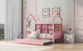 Wooden Twin Size House Bed With Trundle,Kids Bed With Shelf,Pink Pink Wood