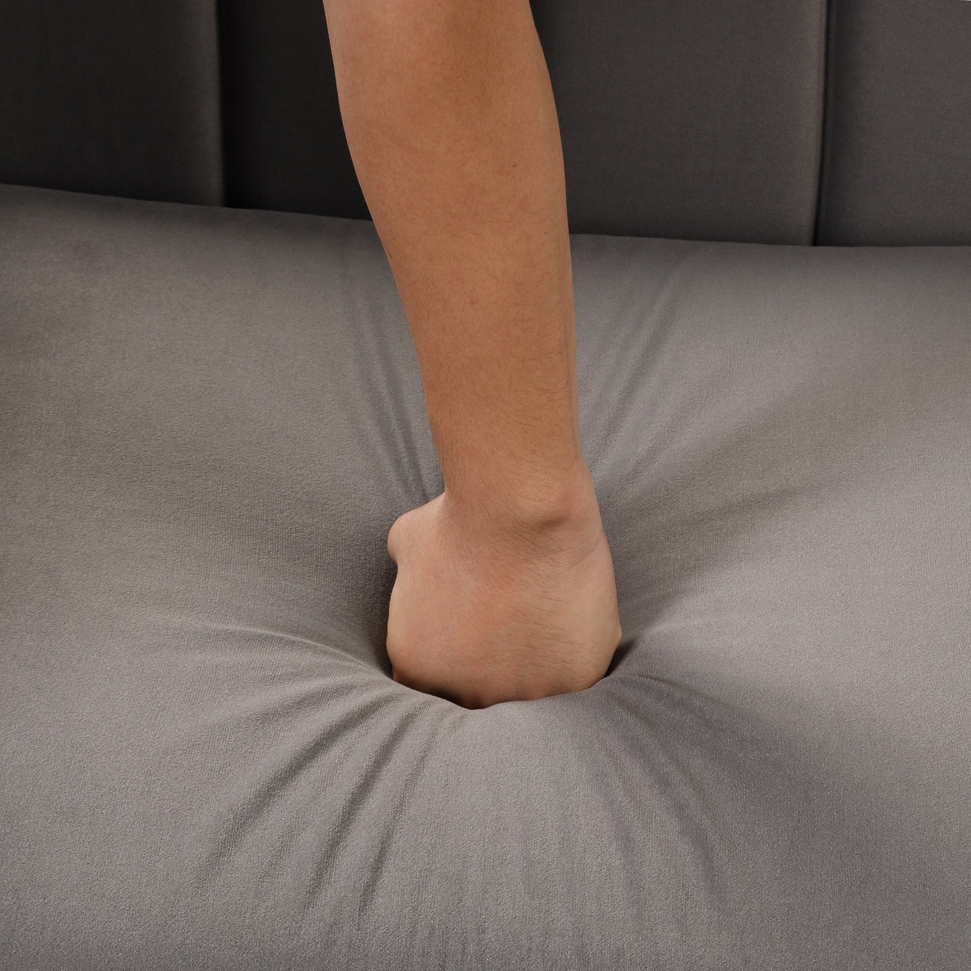 82.5" Modern Sofa Dutch Fluff Upholstered Sofa With Solid Wood Legs, Buttoned Tufted Backrest,Gray Gray Foam Polyester