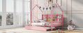 Wooden Full Size House Bed With Trundle,Kids Bed With Shelf,Pink Pink Wood