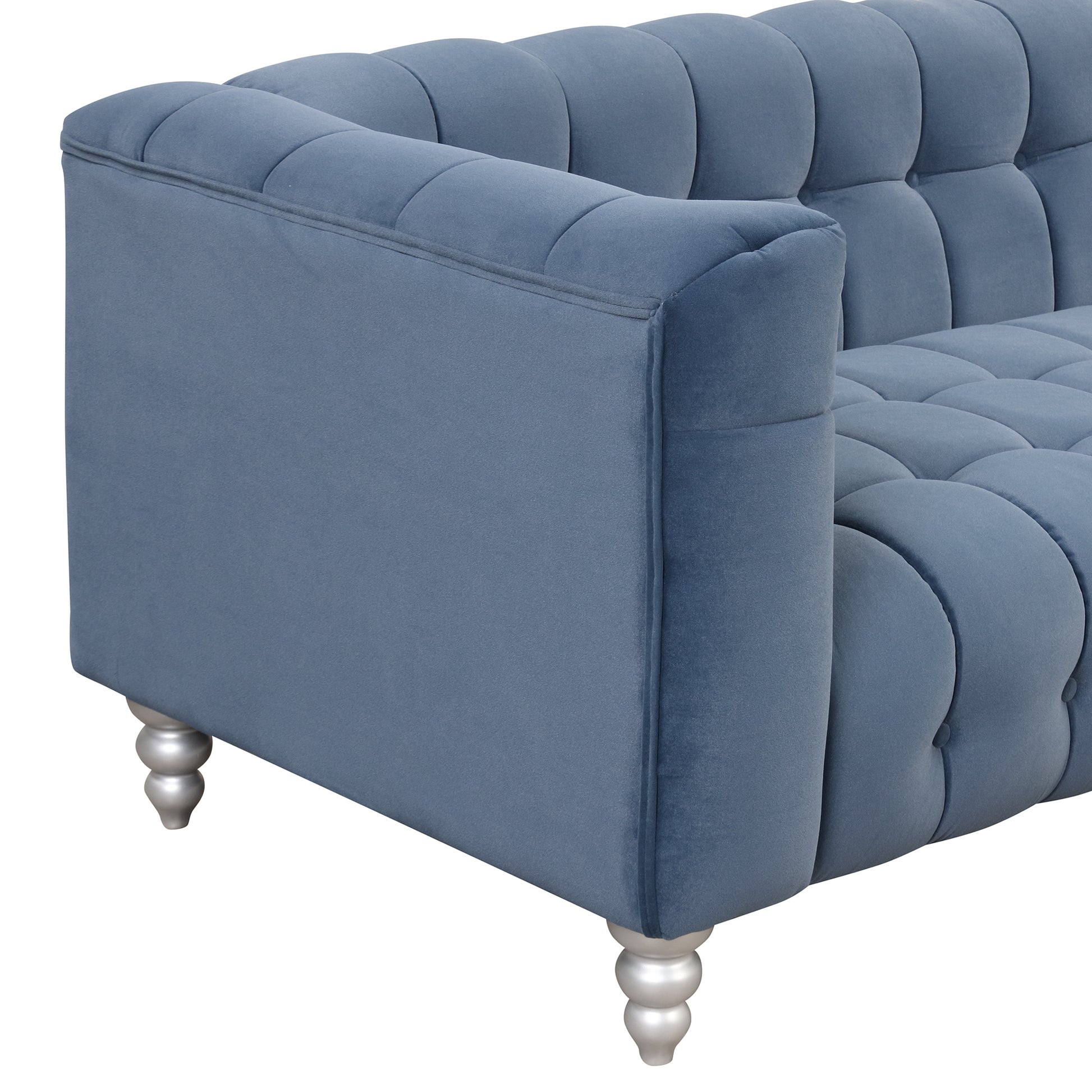 89" Modern Sofa Dutch Fluff Upholstered Sofa With Solid Wood Legs, Buttoned Tufted Backrest,Blue Blue Foam Polyester 3 Seat