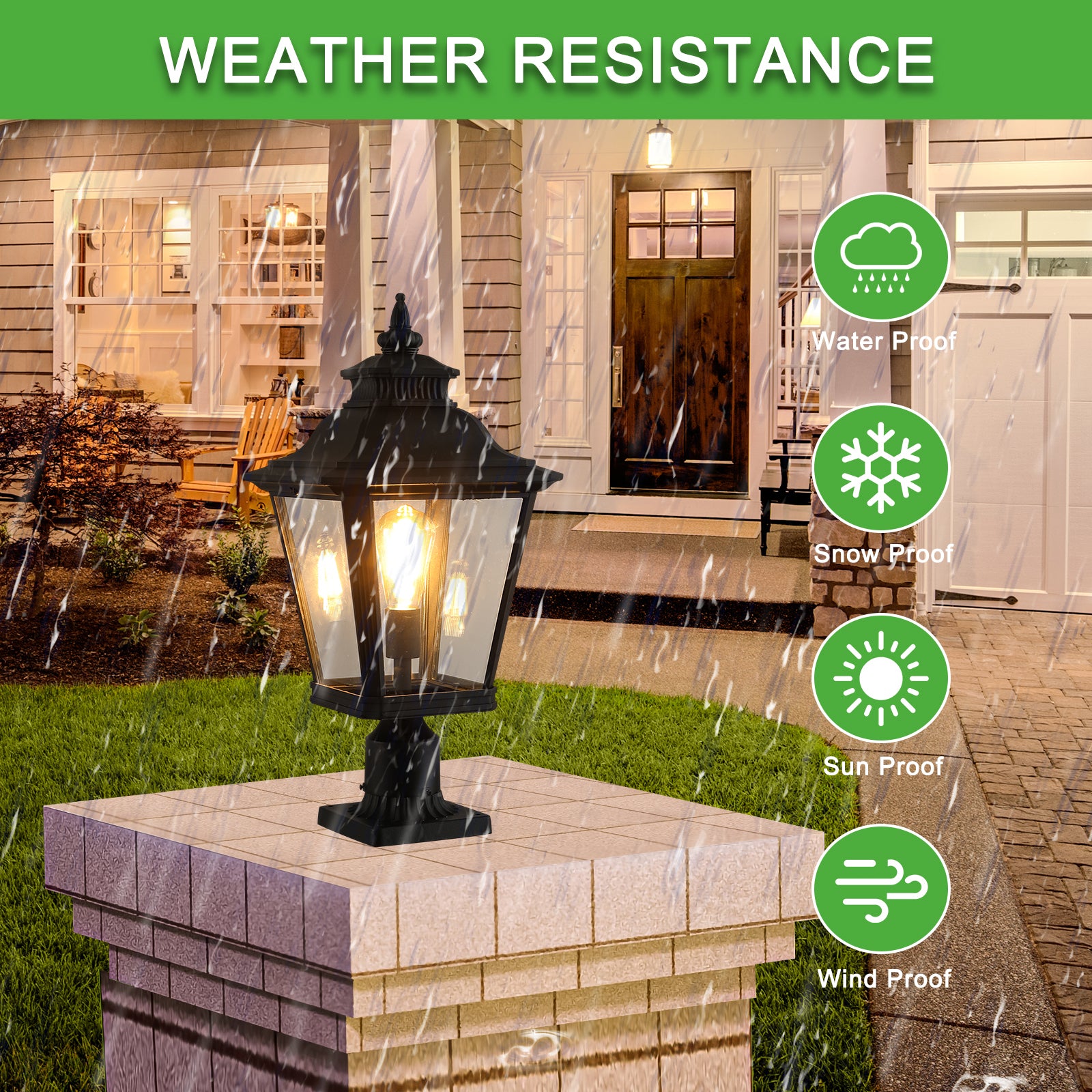 Outdoor Glass Column Headlights Supports Multiple Types Of Light Bulbs 2Pack Black Traditional Aluminum