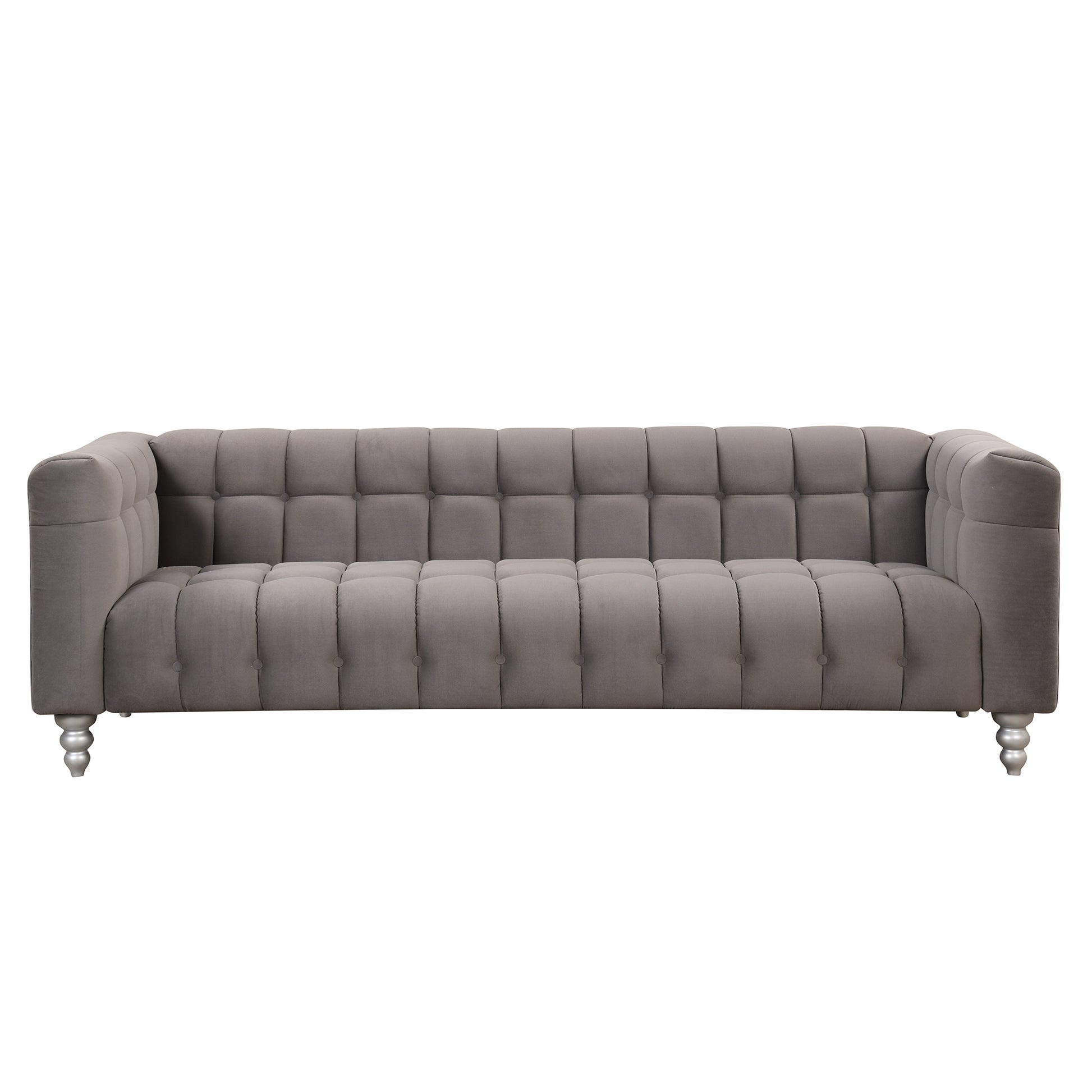 89" Modern Sofa Dutch Fluff Upholstered Sofa With Solid Wood Legs, Buttoned Tufted Backrest,Gray Gray Foam Polyester 3 Seat