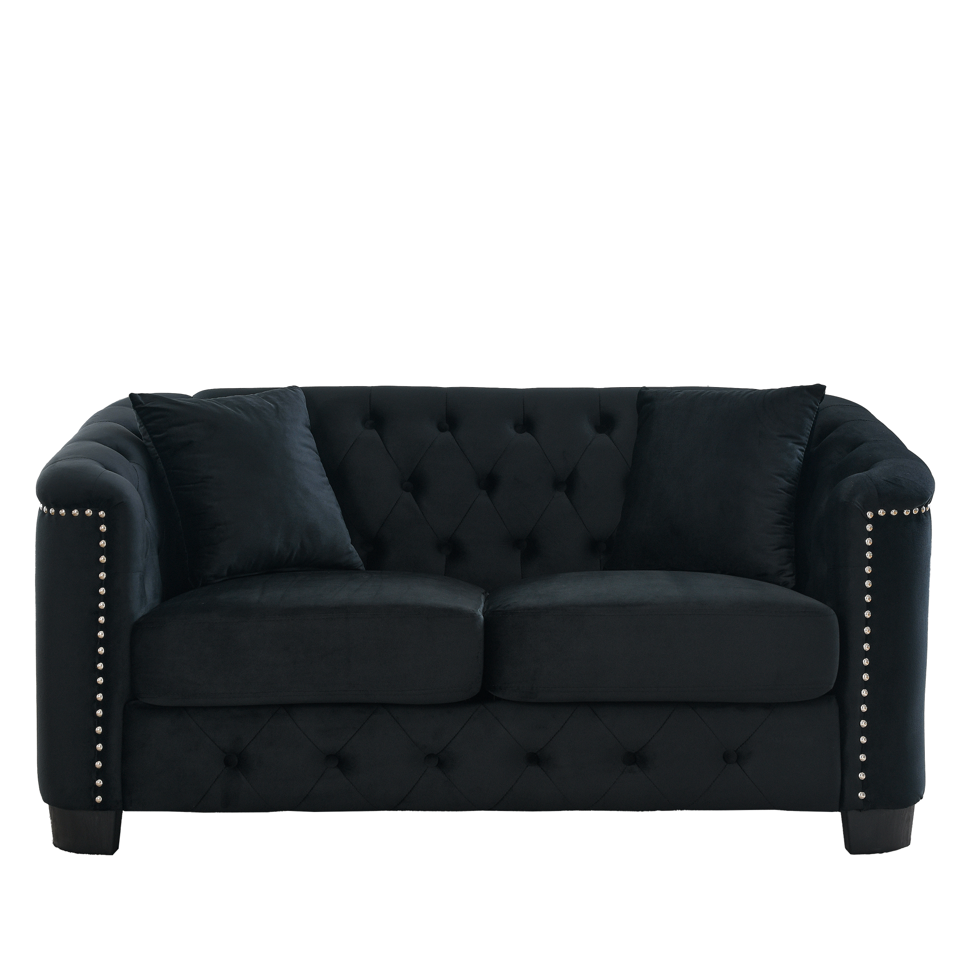 59 Inch Modern Chesterfield Velvet Sofa, 2 Seater Sofa, Upholstered Tufted Backrests With Arms And 2 Cushions For Living Room, Bedroom, Apartment, Office Black Black Primary Living Space Foam Velvet 2 Seat