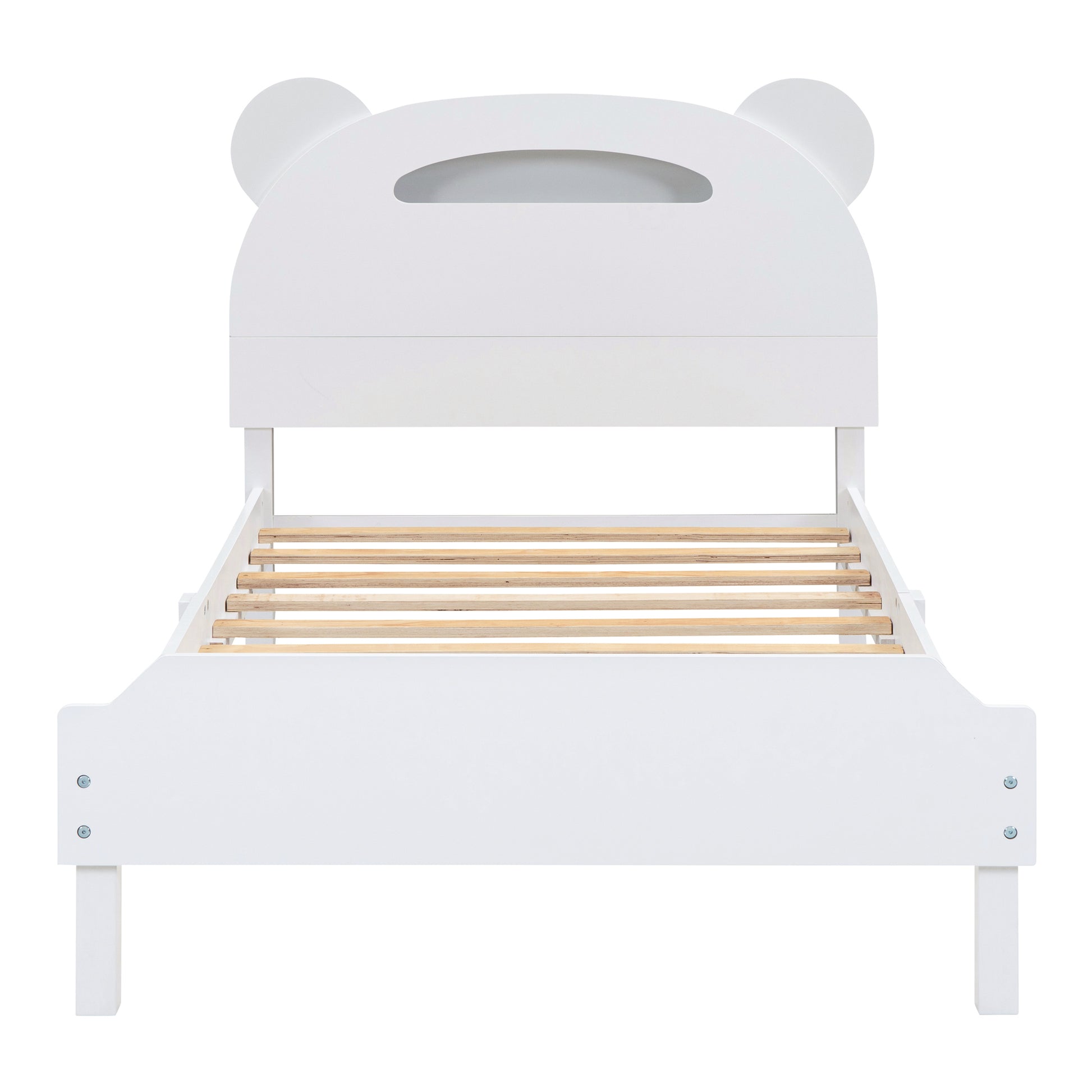 Twin Size Wood Platform Bed With Bear Shaped Headboard,Bed With Motion Activated Night Lights,White White Wood