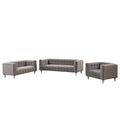 Modern 3 Piece Sofa Set With Solid Wood Legs, Buttoned Tufted Backrest, Dutch Fleece Upholstered Sofa Set Including Three Seater Sofa, Double Seat And Living Room Furniture Set Single Chair, Gray Gray Foam Polyester