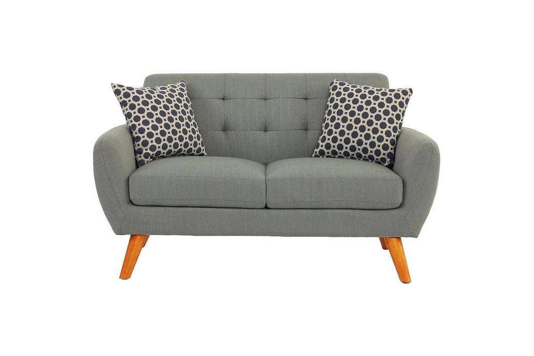 Grey Polyfiber Sofa And Loveseat 2Pc Sofa Set Living Room Furniture Plywood Tufted Couch Pillows Grey Primary Living Space Tufted Back Mid Century Modern,Modern Pine Flared Arms Plywood 4 Seat