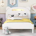 Twin Size Wood Platform Bed With Bear Shaped Headboard,Bed With Motion Activated Night Lights,White White Wood