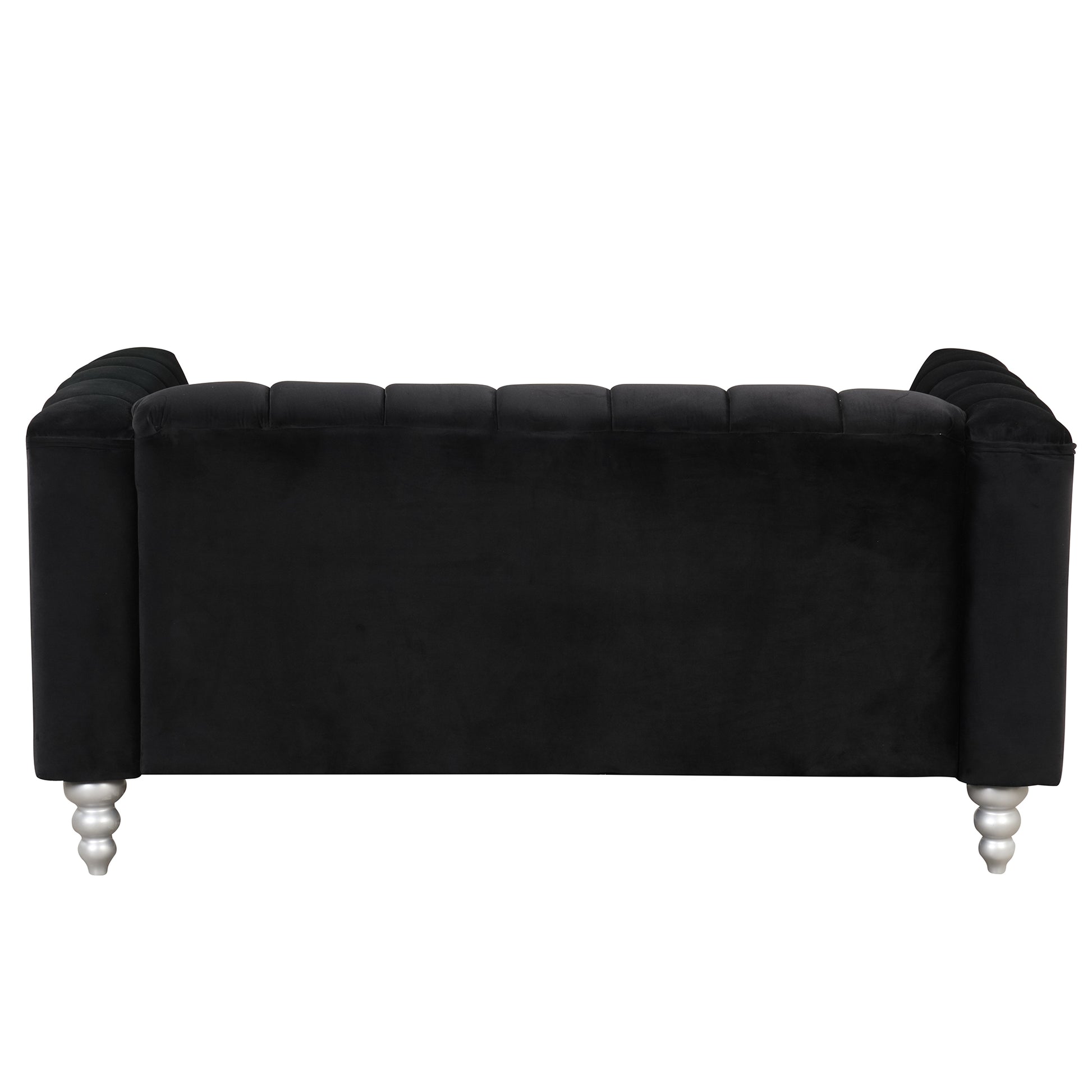 63" Modern Sofa Dutch Fluff Upholstered Sofa With Solid Wood Legs, Buttoned Tufted Backrest,Black Black Foam Polyester 2 Seat