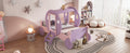 Twin Size Princess Carriage Bed With Crown,Wood Platform Car Bed With Stair,Purple Pink Pink Wood