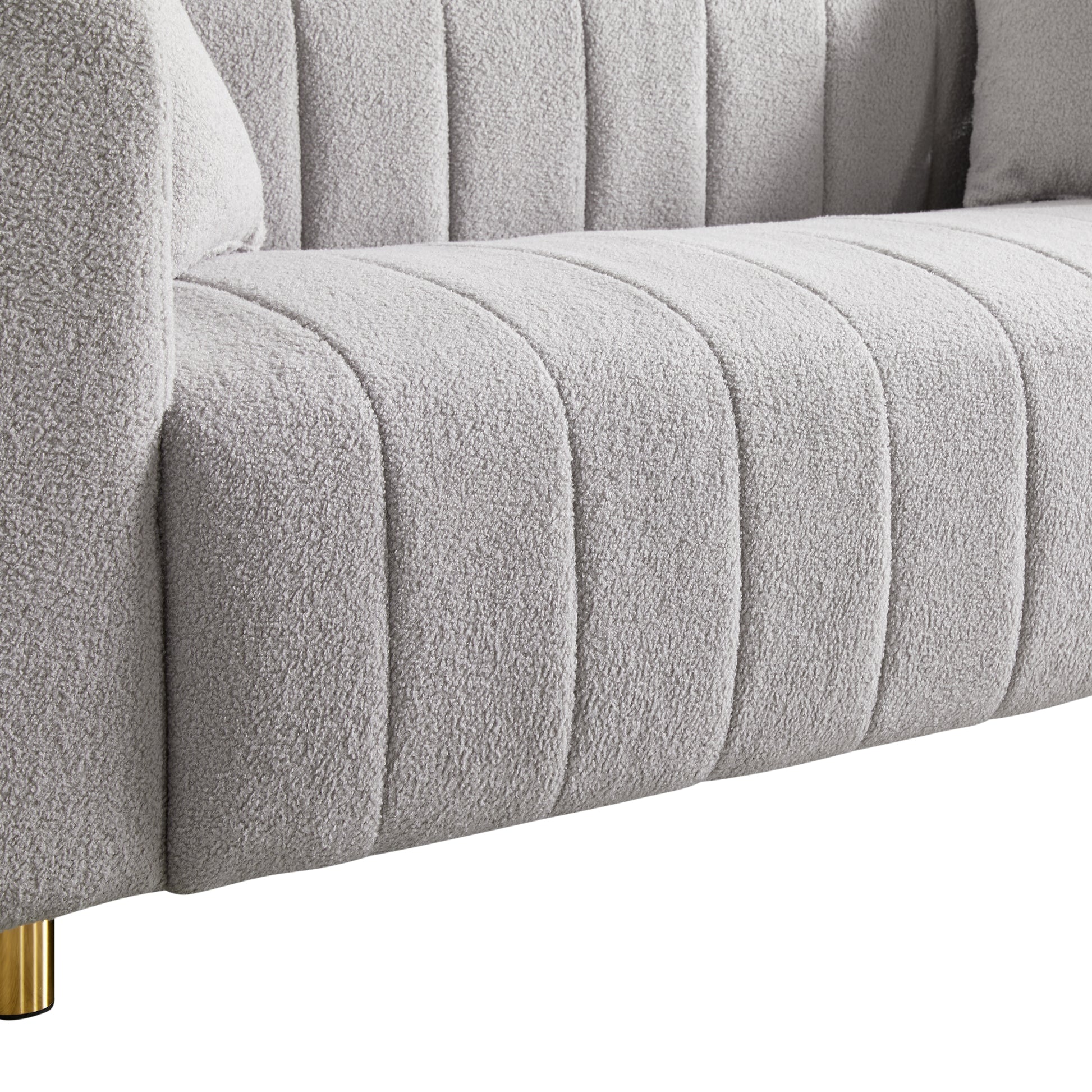 81.89"Teddy Large Modern Sofa With Gold Metal Legs,3 Seater Upholstered Sofa Beautiful Seats Furniture For Bedroom, Apartment Light Grey Teddy 3 Seat