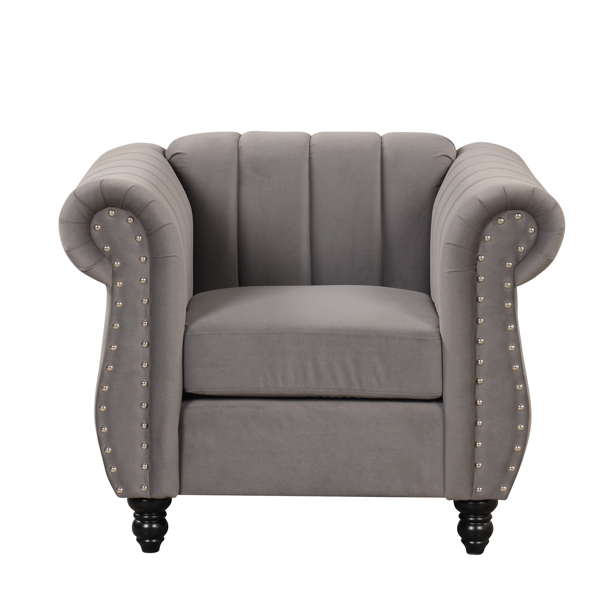 39" Modern Sofa Dutch Fluff Upholstered Sofa With Solid Wood Legs, Buttoned Tufted Backrest,Gray Gray Foam Polyester