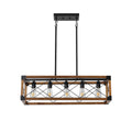 5 Light Retro Farmhouse Chandelier For Kitchen, Living Room, Dining Room Walnut No Bulbs Walnut Black Ceiling Lights Farmhouse Iron