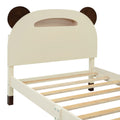 Twin Size Wood Platform Bed With Bear Shaped Headboard,Bed With Motion Activated Night Lights,Cream Walnut Cream Wood