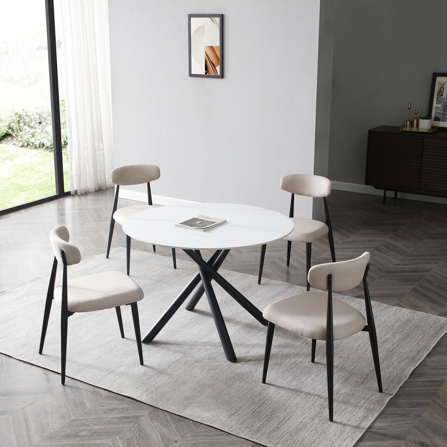 Dining Chairs Set Of 4, Upholstered Chairs With Metal Legs For Kitchen Dining Room Light Grey Light Grey Foam Metal
