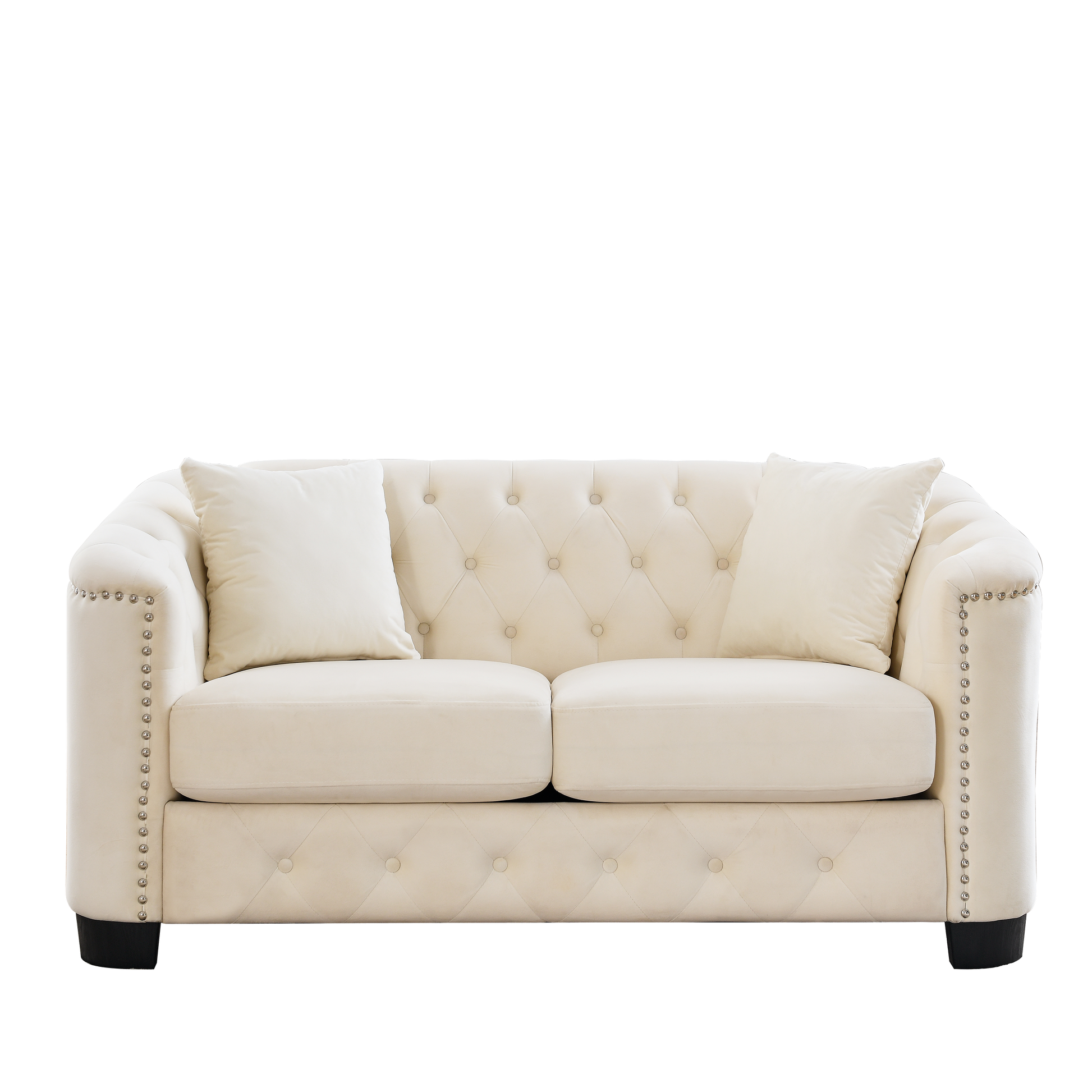 59 Inch Modern Chesterfield Velvet Sofa, 2 Seater Sofa, Upholstered Tufted Backrests With Arms And 2 Cushions For Living Room, Bedroom, Apartment, Office Beige Beige Primary Living Space Foam Velvet 2 Seat