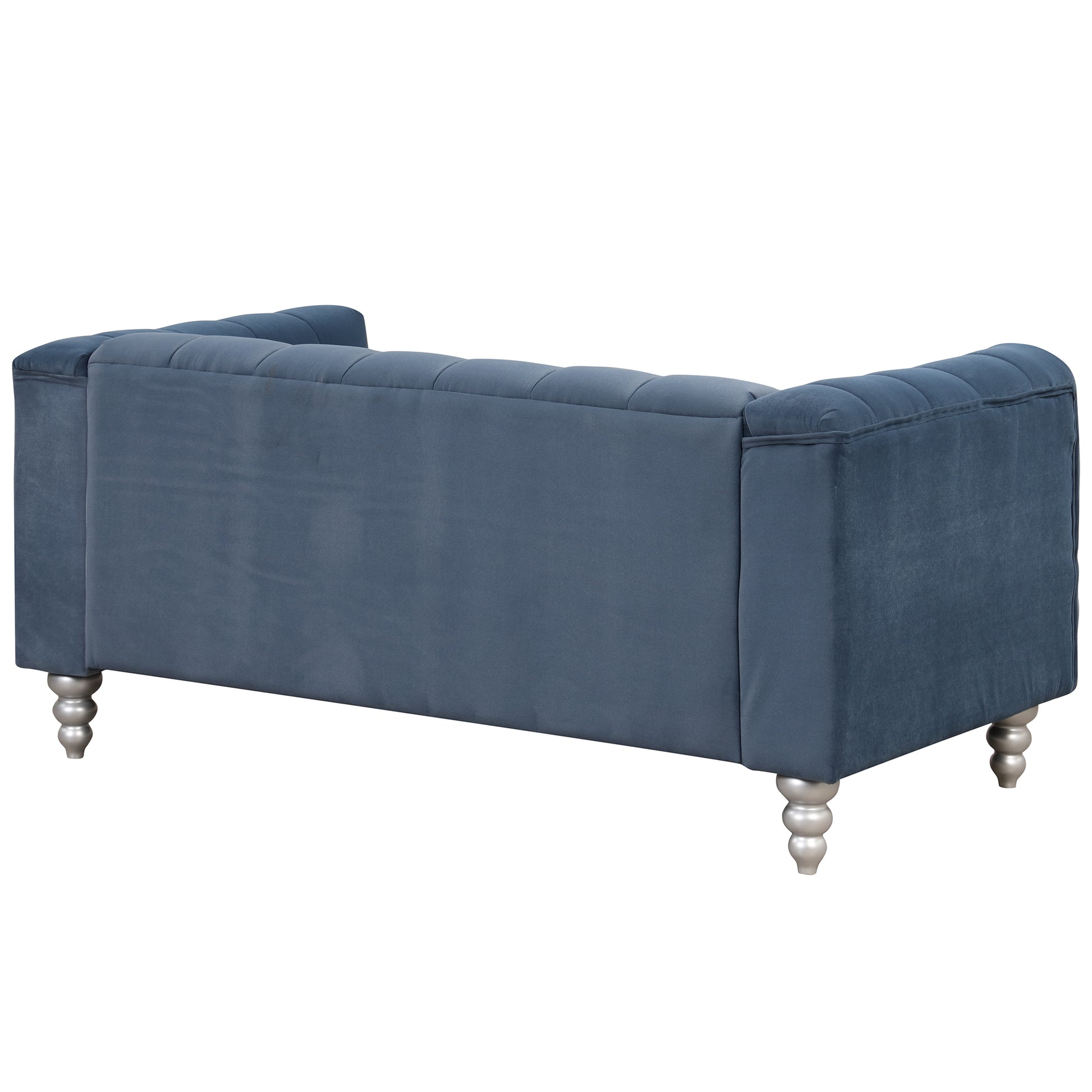 63" Modern Sofa Dutch Fluff Upholstered Sofa With Solid Wood Legs, Buttoned Tufted Backrest,Blue Blue Foam Polyester 2 Seat