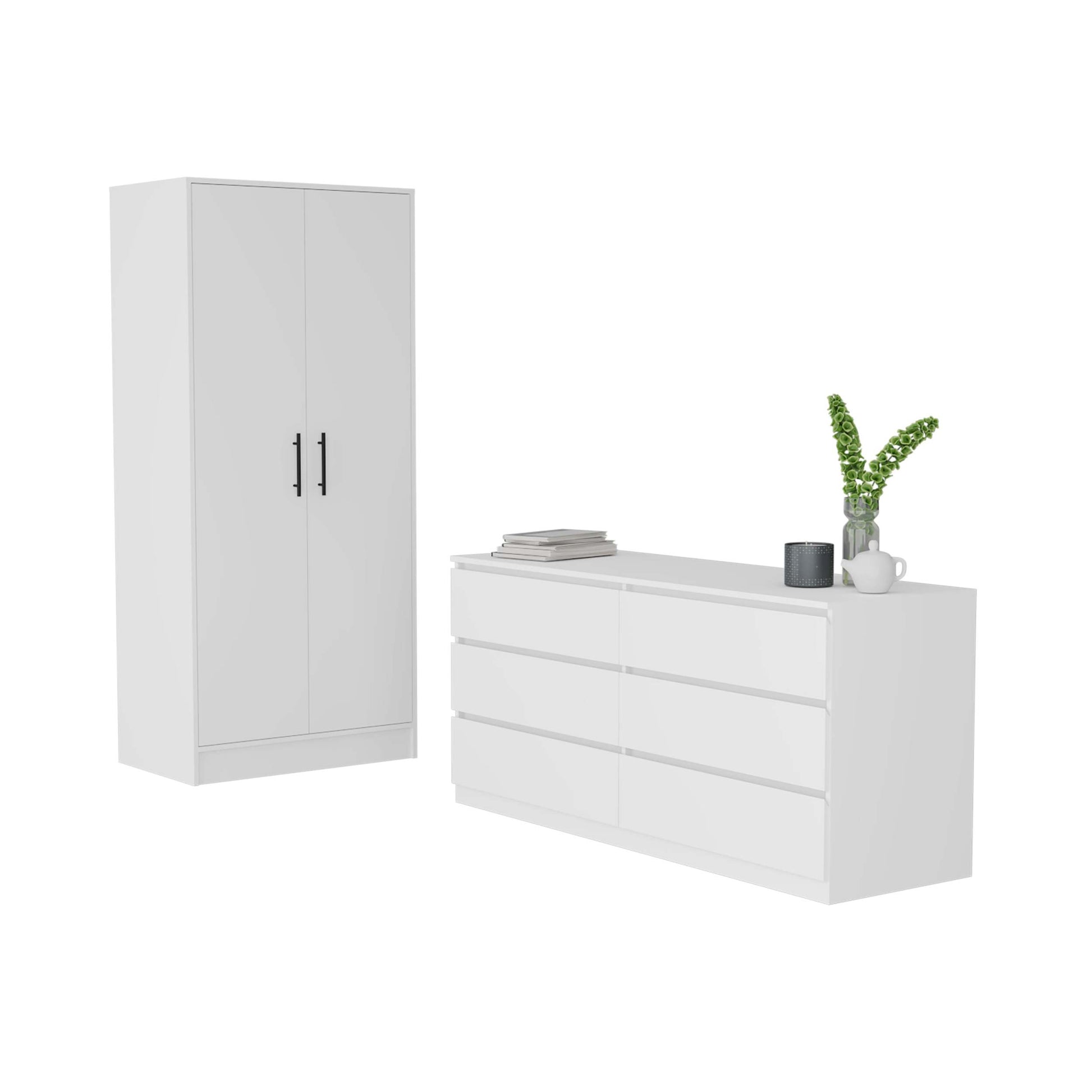 Wyoming 2 Piece Bedroom Set, Armoire Dresser, White King White White 2 Piece Set Bedroom Dresser Included Engineered Wood