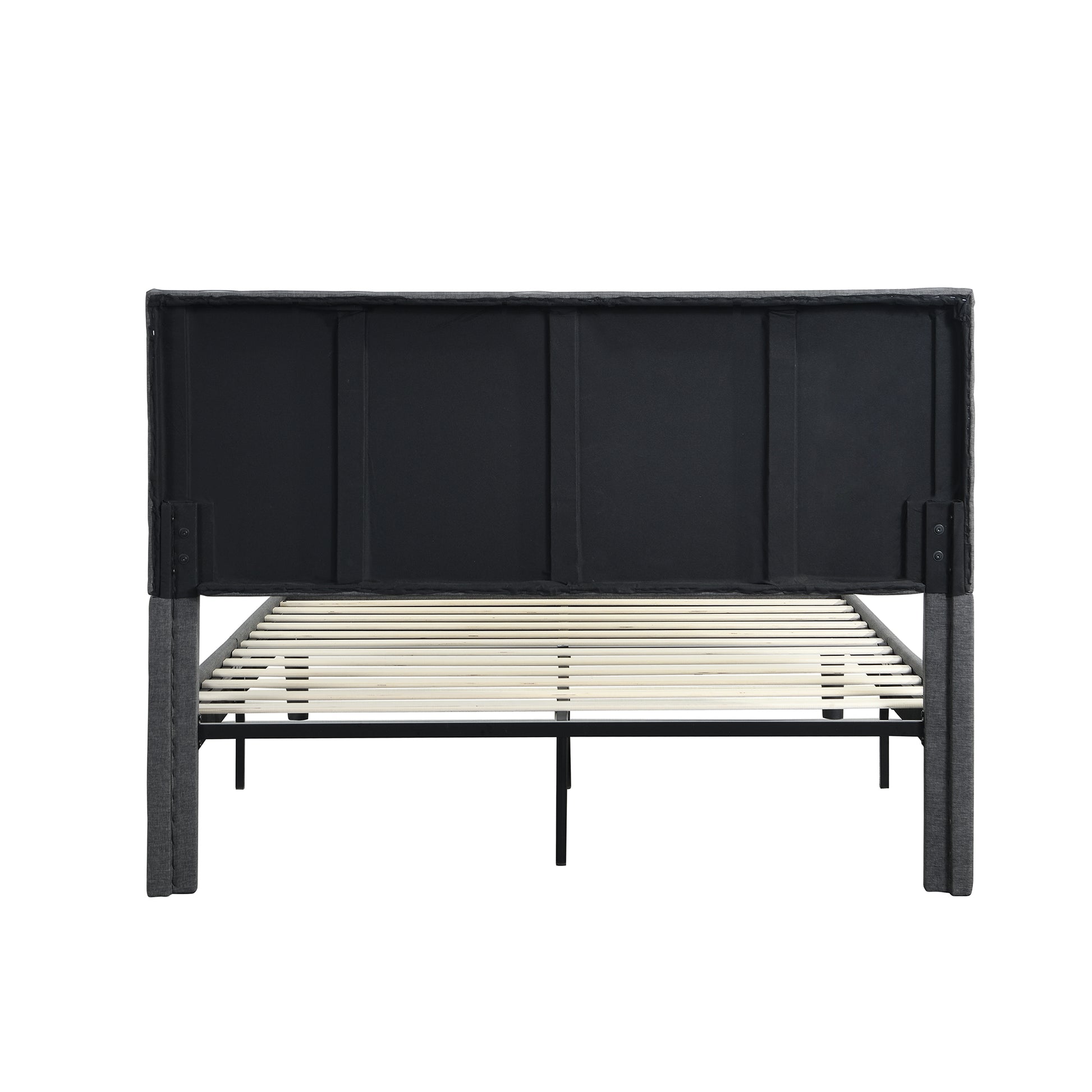 Queen Size Upholstered Platform Bed Frame ,Wood Slat Support, Easy Assembly,Grey Grey Linen