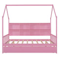 Wooden Full Size House Bed With Trundle,Kids Bed With Shelf,Pink Pink Wood