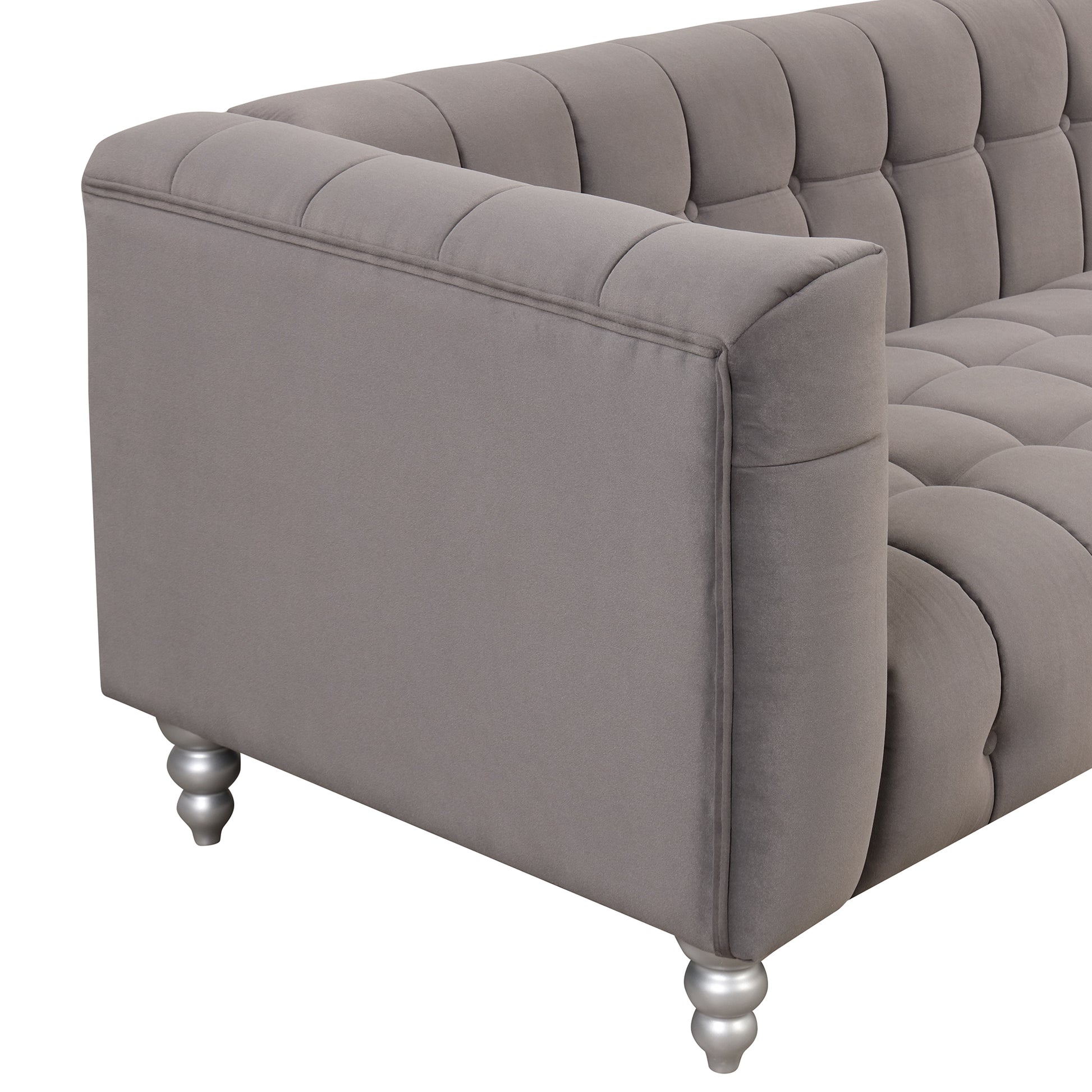 63" Modern Sofa Dutch Fluff Upholstered Sofa With Solid Wood Legs, Buttoned Tufted Backrest,Gray Gray Foam Polyester 2 Seat