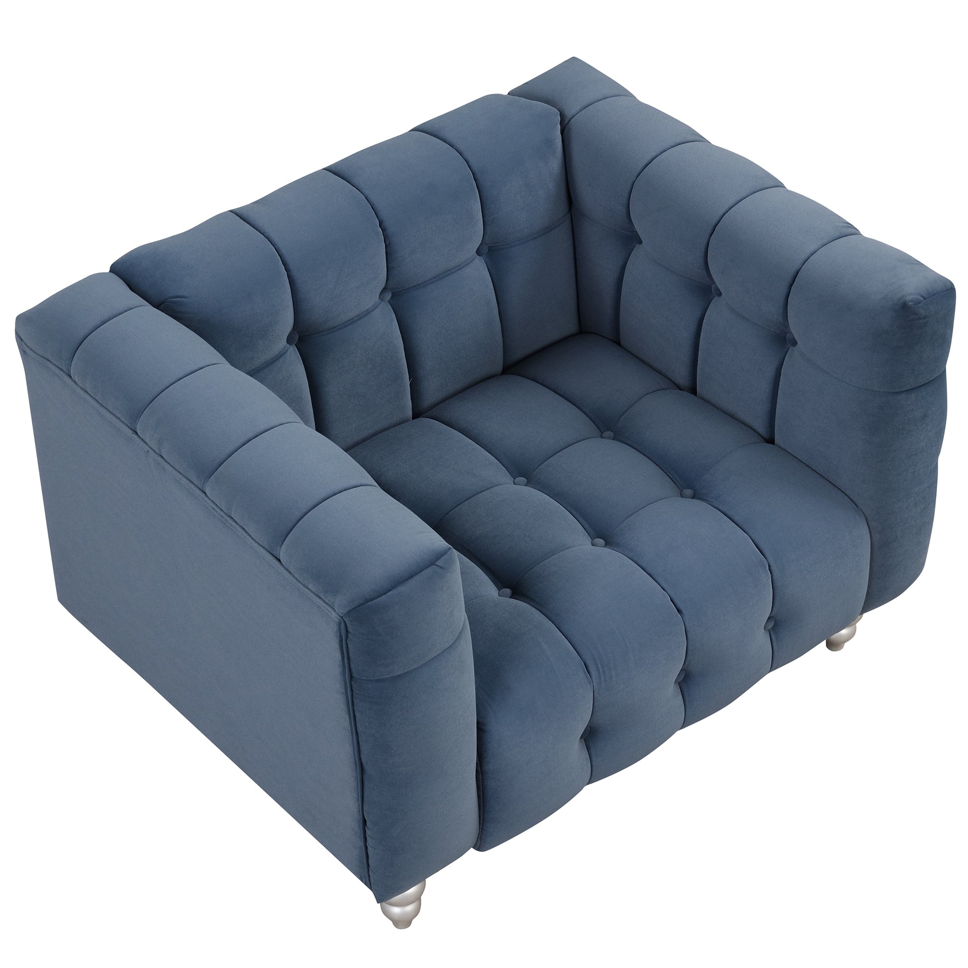 42" Modern Sofa Dutch Fluff Upholstered Sofa With Solid Wood Legs, Buttoned Tufted Backrest,Blue Blue Foam Polyester 1 Seat