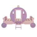 Twin Size Princess Carriage Bed With Crown,Wood Platform Car Bed With Stair,Purple Pink Pink Wood