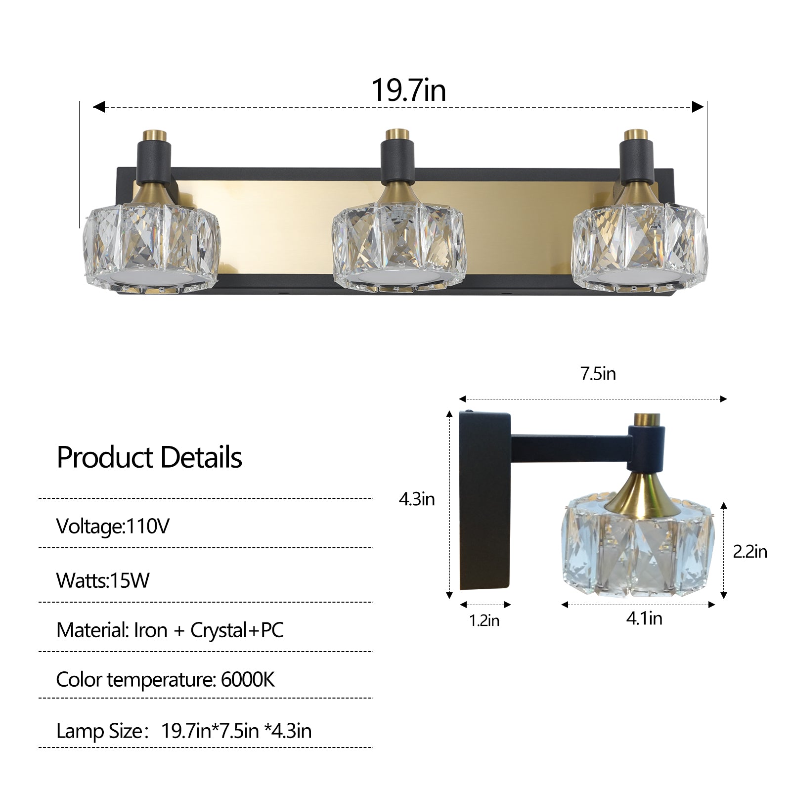 Led 3 Light Modern Crystal Bathroom Vanity Light Over Mirror Bath Wall Lighting Fixtures Yellow Brown Luxury,Modern Iron