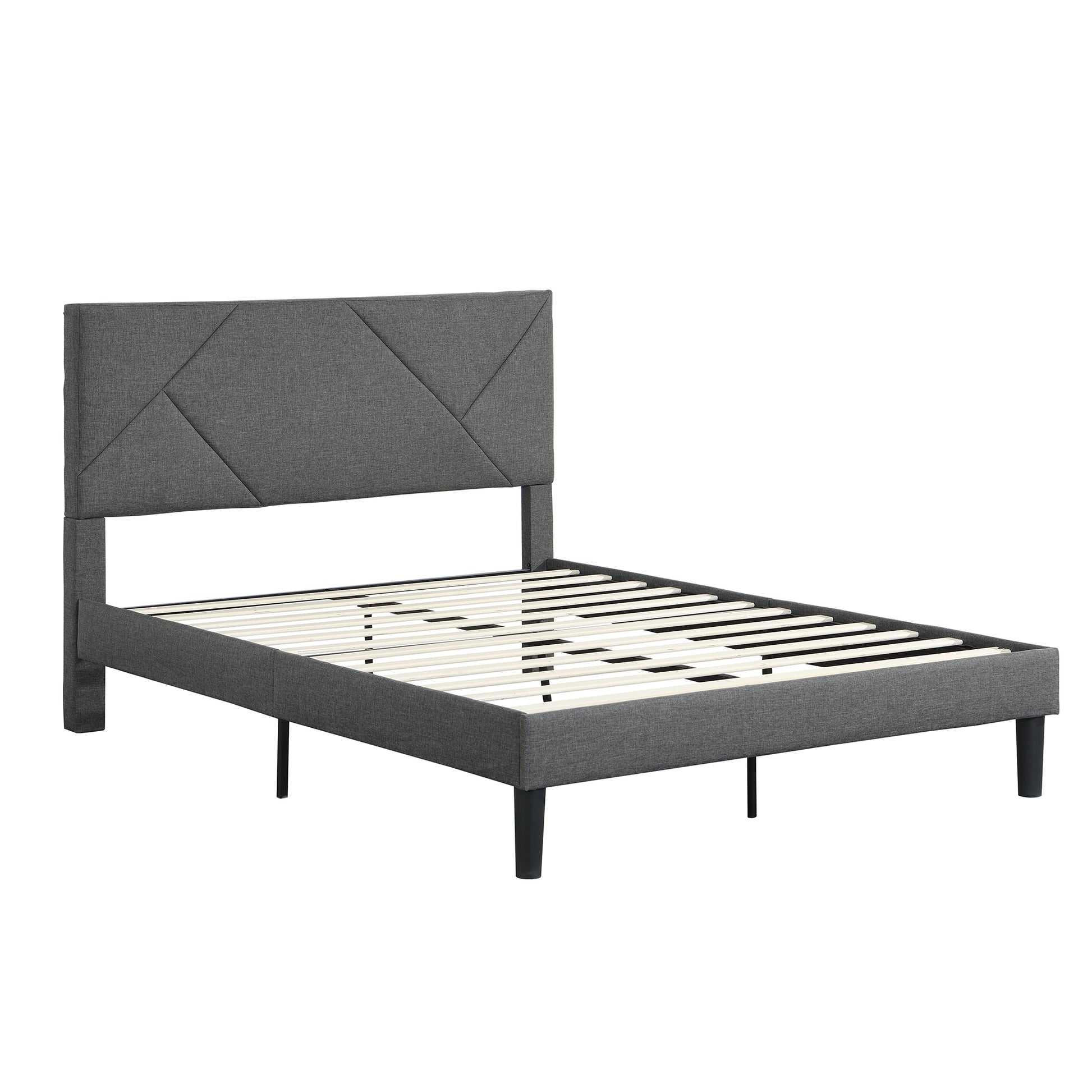 Queen Size Upholstered Platform Bed Frame ,Wood Slat Support, Easy Assembly,Grey Grey Linen