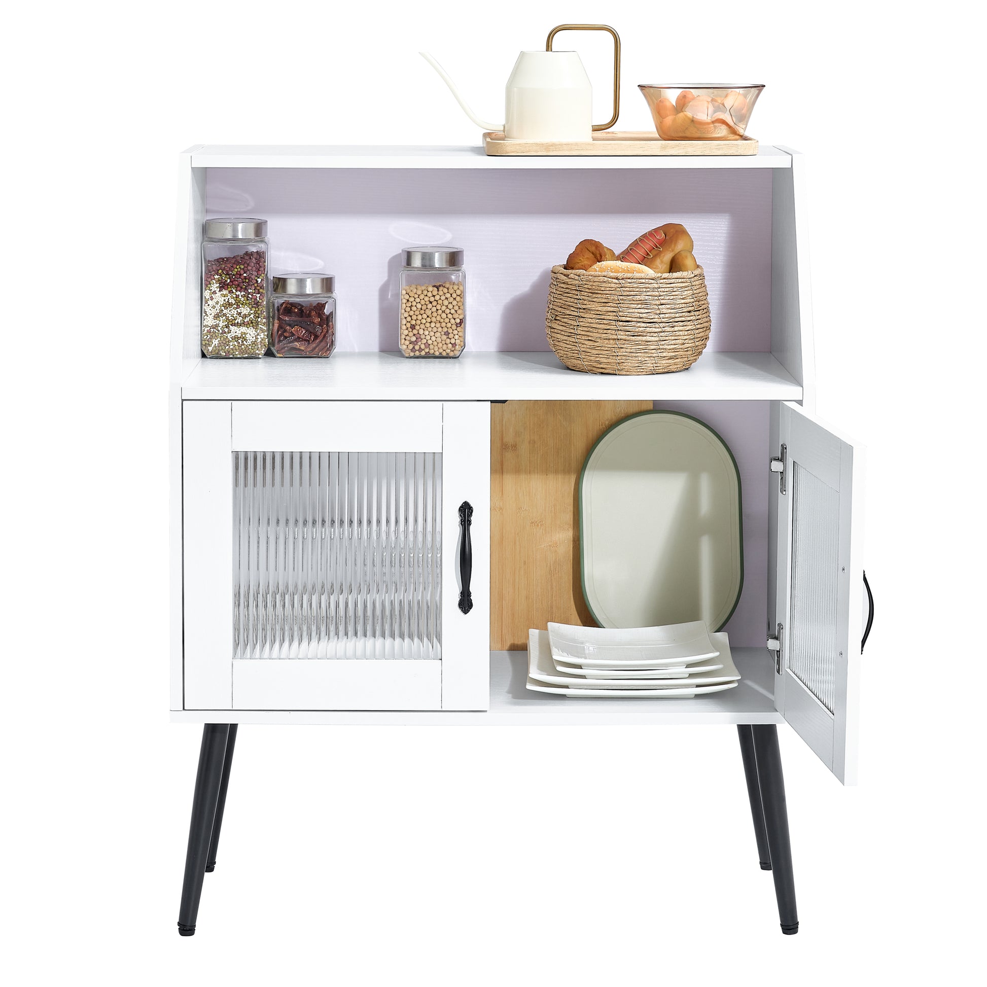 Sideboard, Bufft Cabinet, Side Dining Table, Glass Door, 1Pc Per Ctn Cream White Mdf Glass