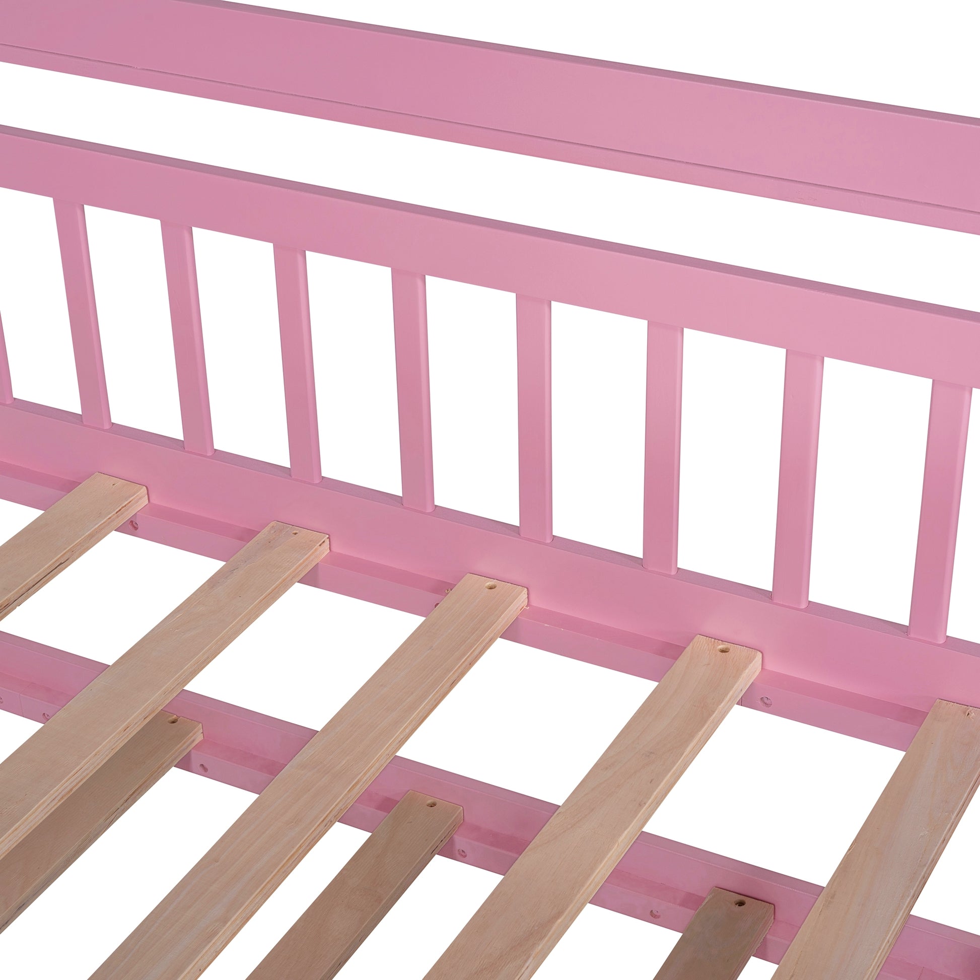 Wooden Twin Size House Bed With Trundle,Kids Bed With Shelf, Pink Pink Wood